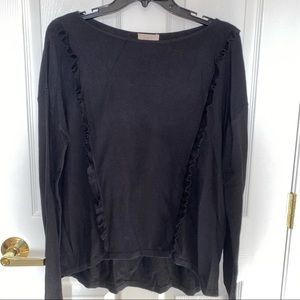 LOFT Black sweater with Ruffle Detailing - M